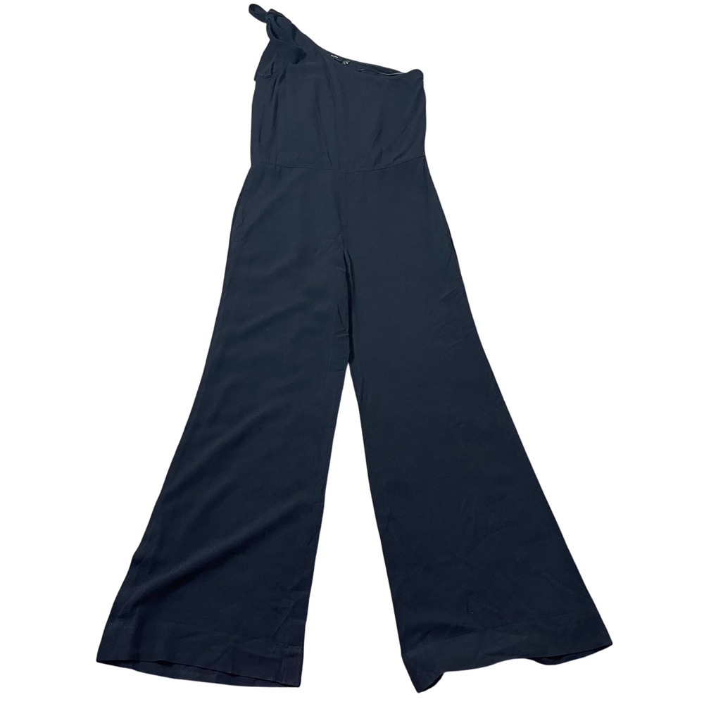 Theory One Shoulder Tie Jumpsuit Black Wide Leg Sleeveless Career Party Size 2